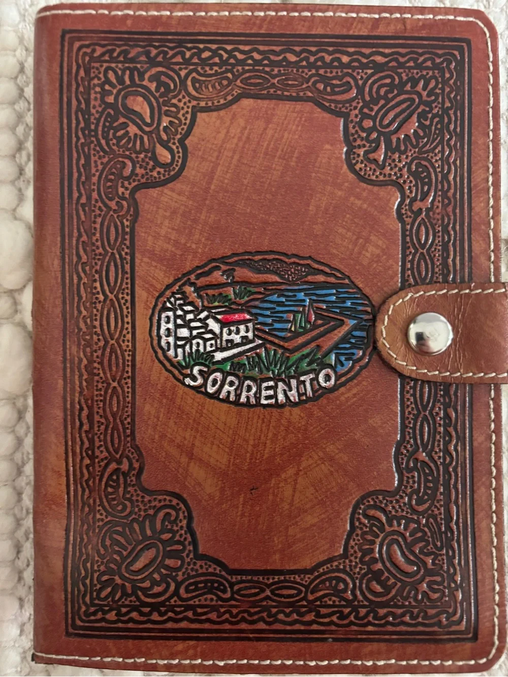 Vintage hand-tooled brown Leather Sorrento Italy Journal notebook cover